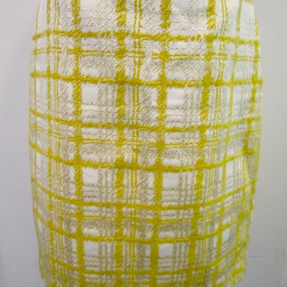 10P Talbots jacquard STUNNING cotton blend YELLOW CREAM textured PLAID skirt 21" - Picture 3 of 10